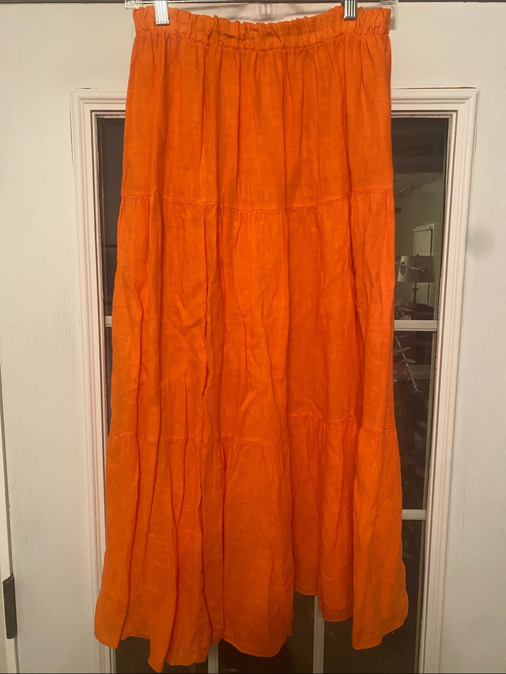 Summer Orange Tiered Linen Maxi Skirt. Size 8-10 medium. Gorgeous!